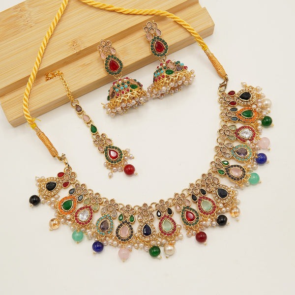 Reversed AD Polkis Insipred Mini Jhumki Necklace Sets