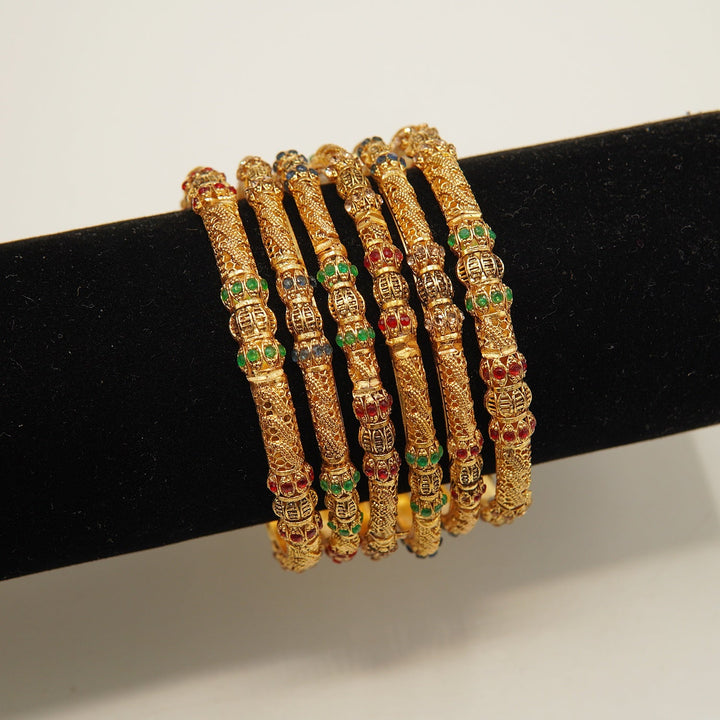 Antique Gold Multi Zircones Churi Set - tlmjewels