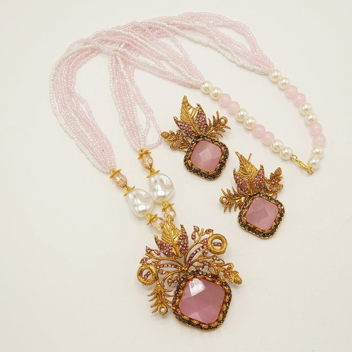 Antique Tone Big Stone Turkish Style Pendant Set - tlmjewels