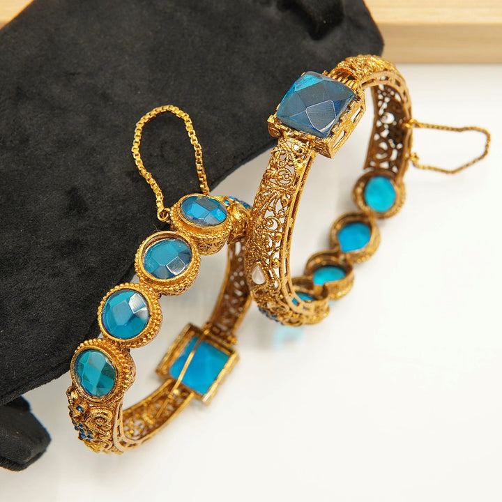 Antique Tone Doublets Double Sided Bangles Pair - tlmjewels