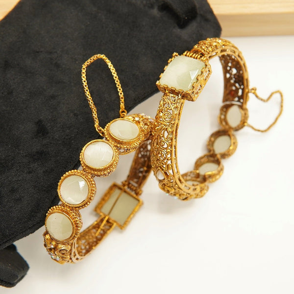Antique Tone Doublets Double Sided Bangles Pair - tlmjewels
