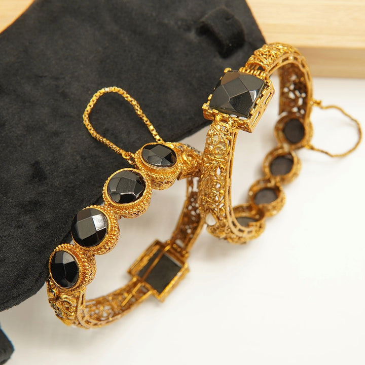 Antique Tone Doublets Double Sided Bangles Pair - tlmjewels