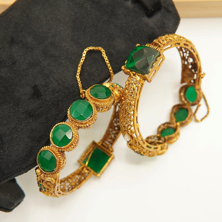 Antique Tone Doublets Double Sided Bangles Pair - tlmjewels