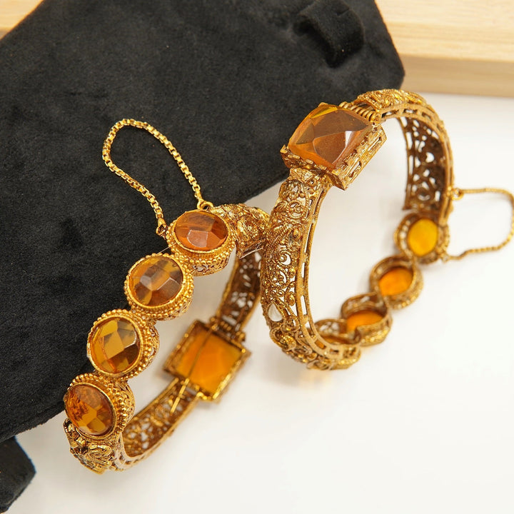 Antique Tone Doublets Double Sided Bangles Pair - tlmjewels
