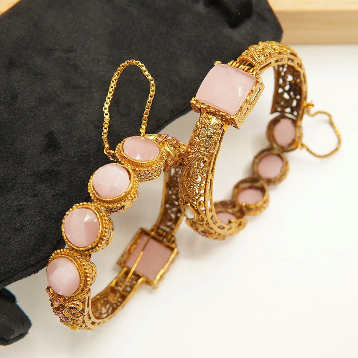 Antique Tone Doublets Double Sided Bangles Pair - tlmjewels