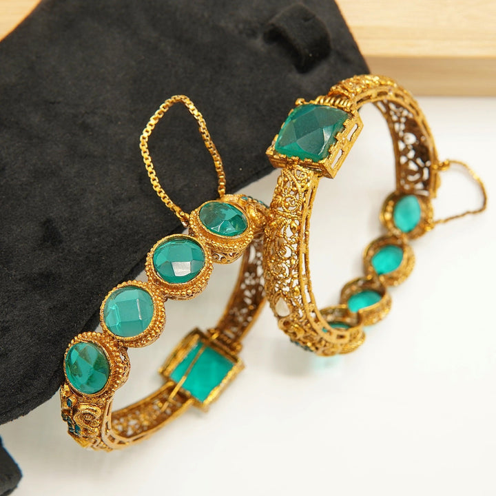 Antique Tone Doublets Double Sided Bangles Pair - tlmjewels