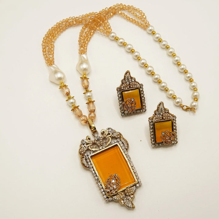 Antique Tone Doublets Pendant Mala Set - tlmjewels