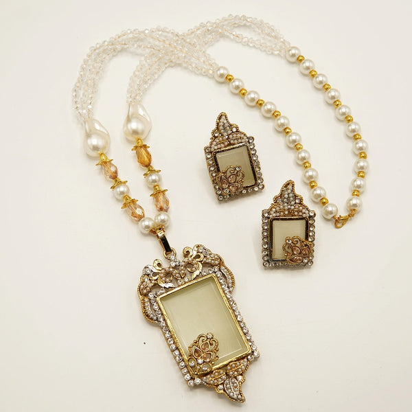 Antique Tone Doublets Pendant Mala Set - tlmjewels