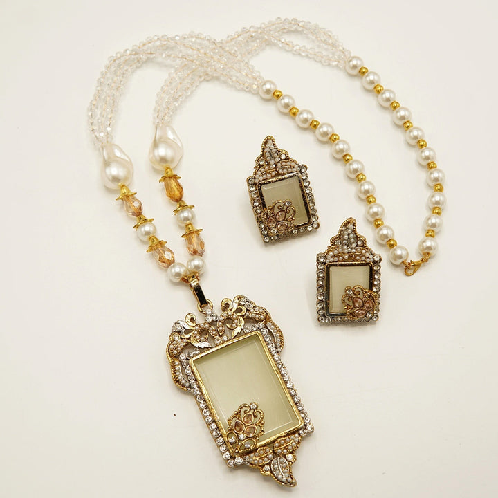 Antique Tone Doublets Pendant Mala Set - tlmjewels