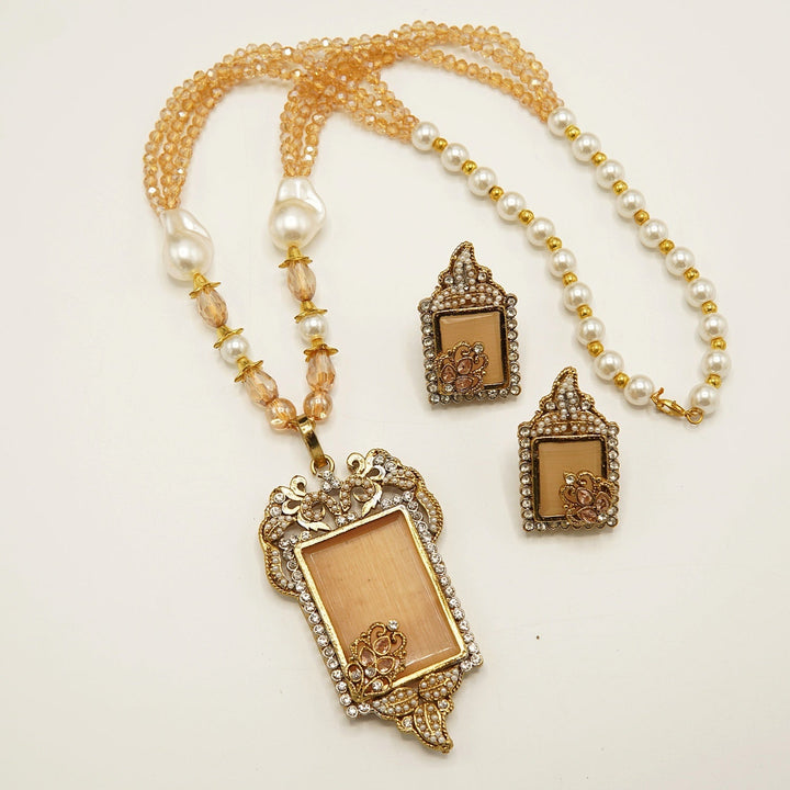 Antique Tone Doublets Pendant Mala Set - tlmjewels