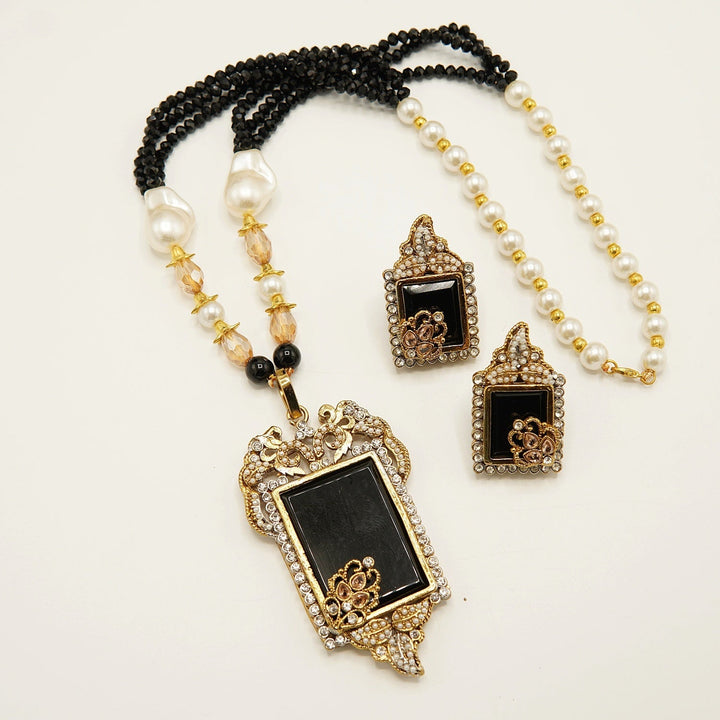 Antique Tone Doublets Pendant Mala Set - tlmjewels