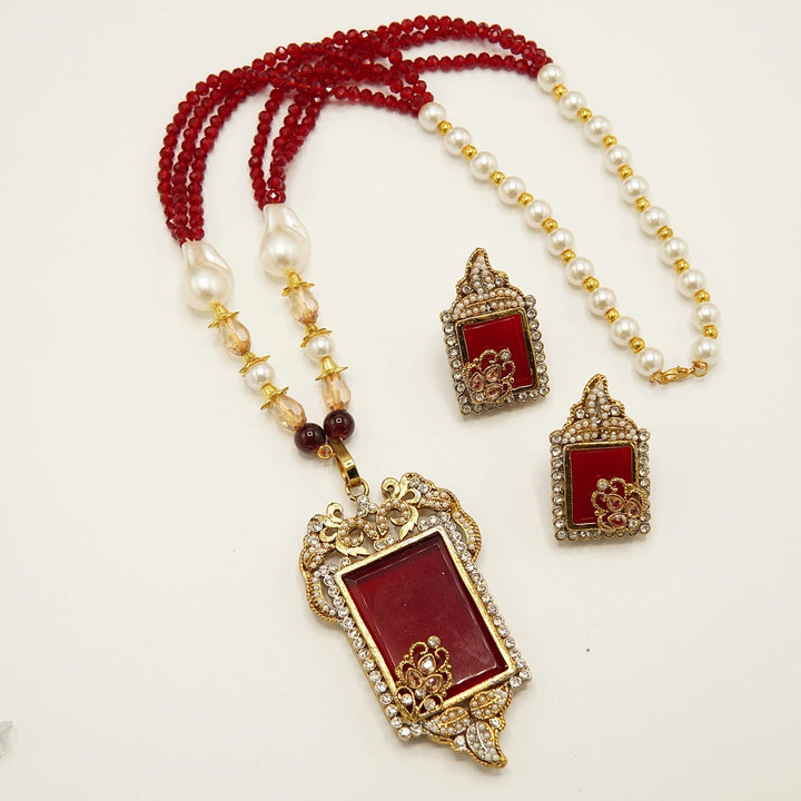 Antique Tone Doublets Pendant Mala Set - tlmjewels