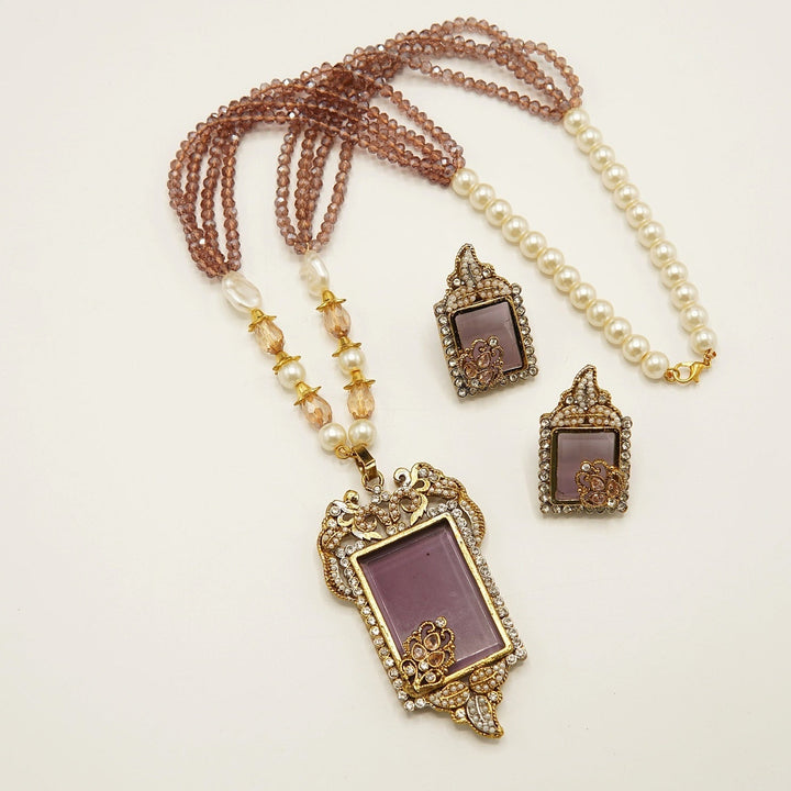 Antique Tone Doublets Pendant Mala Set - tlmjewels