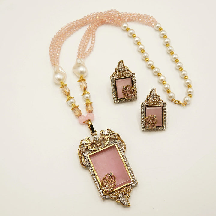 Antique Tone Doublets Pendant Mala Set - tlmjewels