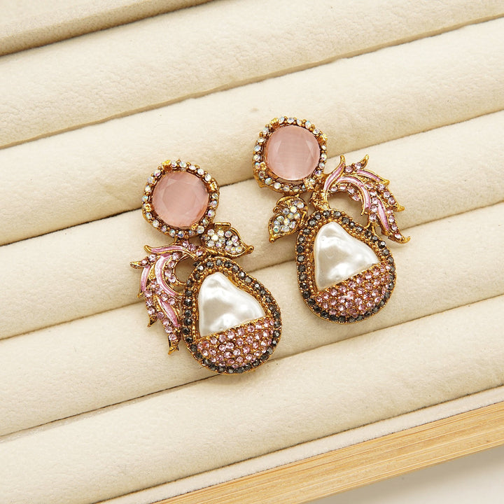 Antique Tone Mother Of Pearl Studs Style Earring - tlmjewels