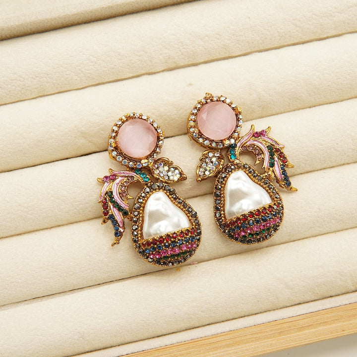 Antique Tone Mother Of Pearl Studs Style Earring - tlmjewels