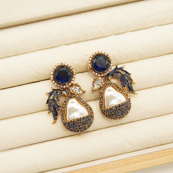 Antique Tone Mother Of Pearl Studs Style Earring - tlmjewels