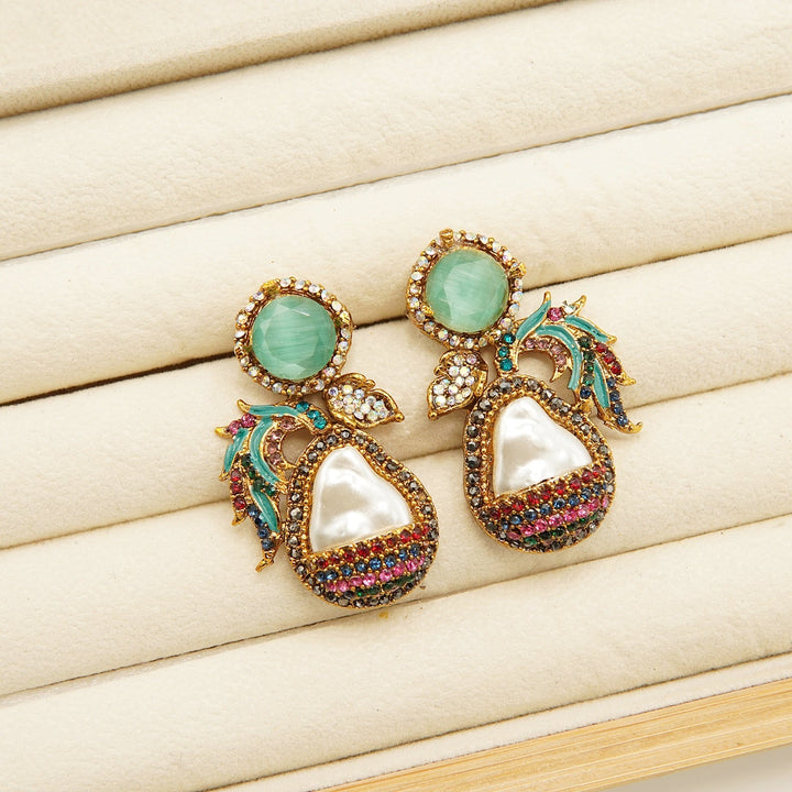 Antique Tone Mother Of Pearl Studs Style Earring - tlmjewels