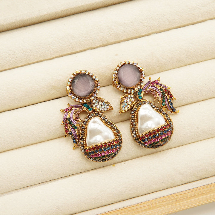 Antique Tone Mother Of Pearl Studs Style Earring - tlmjewels