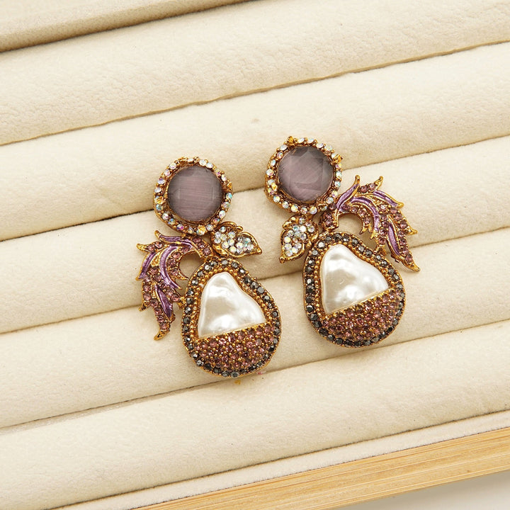 Antique Tone Mother Of Pearl Studs Style Earring - tlmjewels