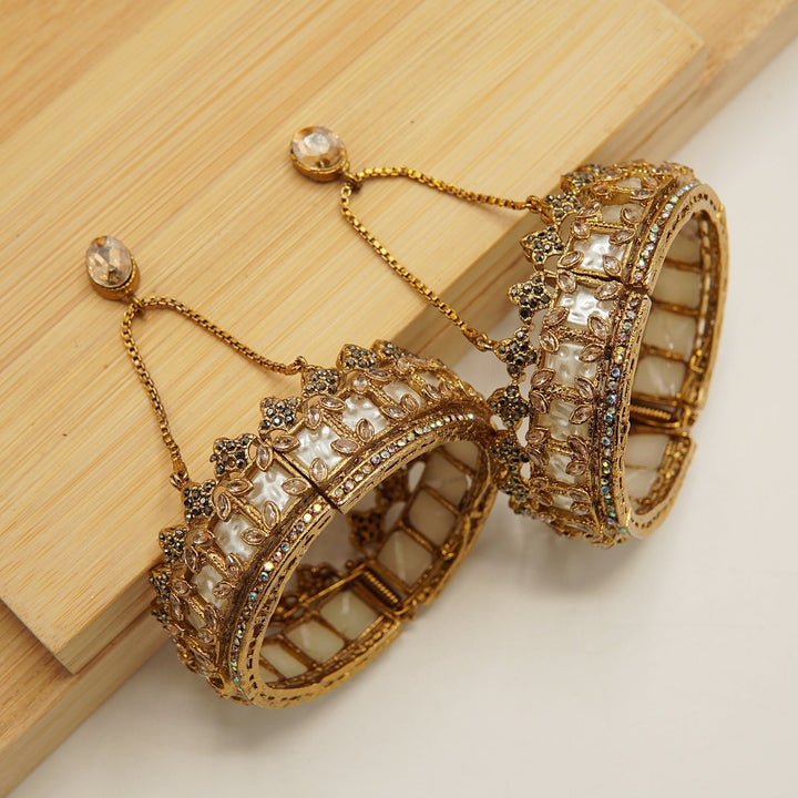 Crown Turkish Mother Of Pearl Bangles Pair - tlmjewels