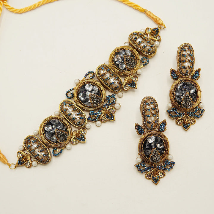 Crush And Turkish Stone Designer Mother Of Pearl Choker Set - tlmjewels