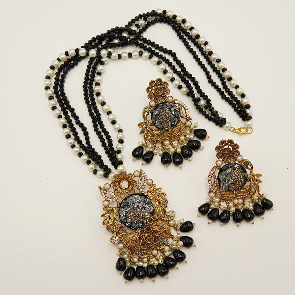 Crush Stones Big Pendant Long Mala Set - tlmjewels