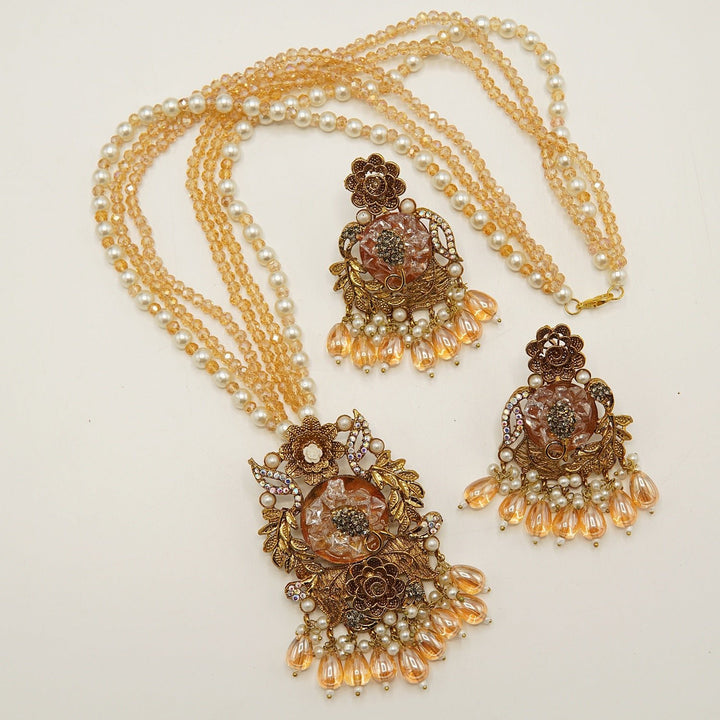 Crush Stones Big Pendant Long Mala Set - tlmjewels
