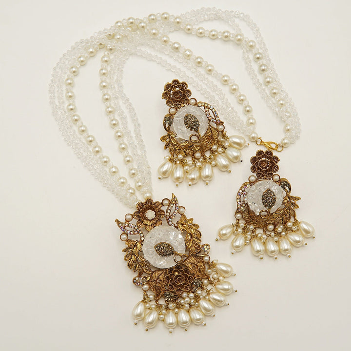 Crush Stones Big Pendant Long Mala Set - tlmjewels