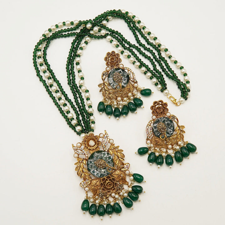 Crush Stones Big Pendant Long Mala Set - tlmjewels