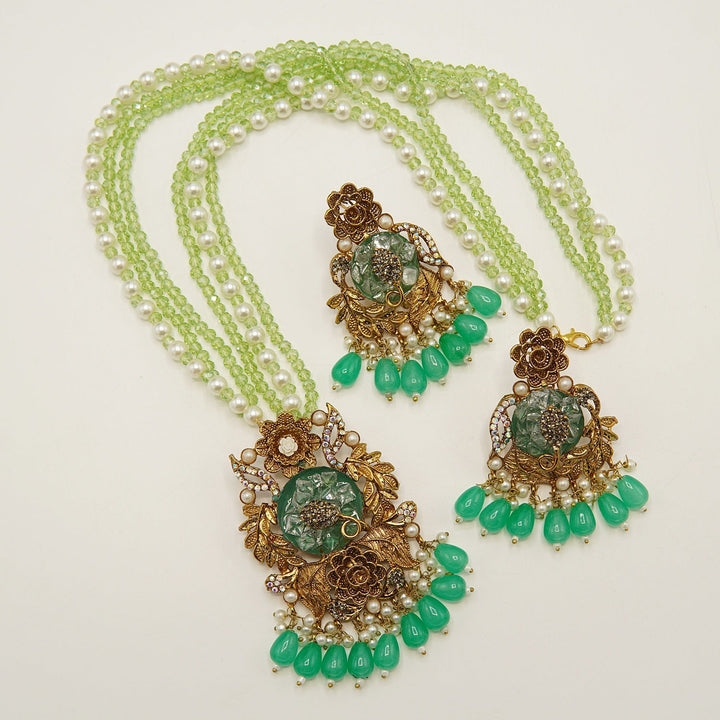 Crush Stones Big Pendant Long Mala Set - tlmjewels