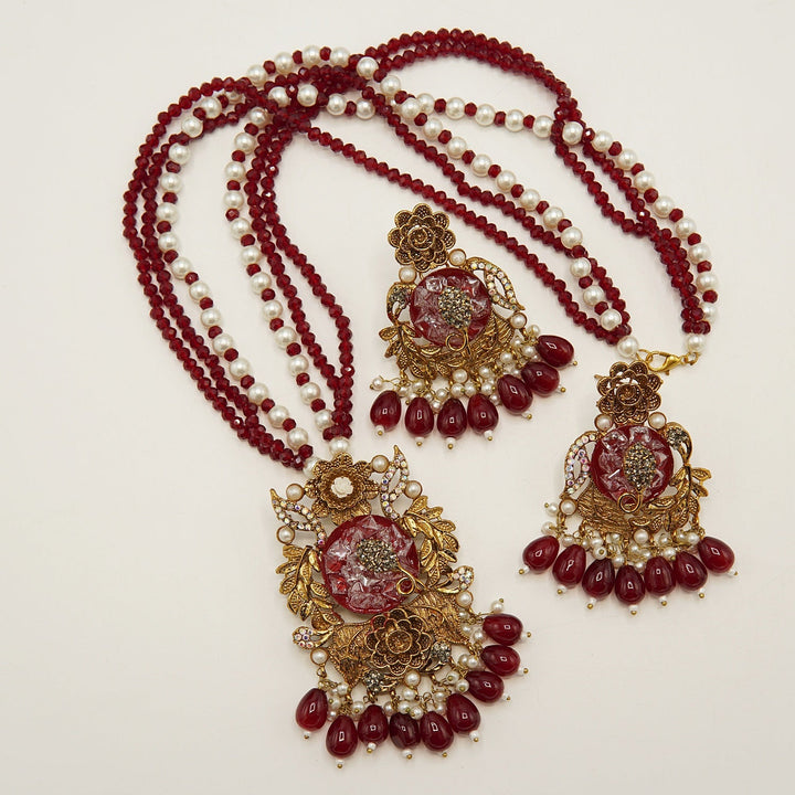 Crush Stones Big Pendant Long Mala Set - tlmjewels