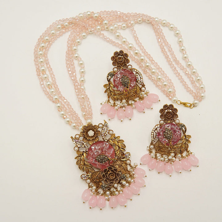 Crush Stones Big Pendant Long Mala Set - tlmjewels