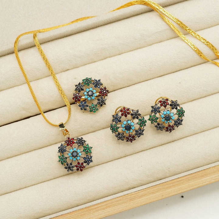 Cubic Zirconia Jarao Look Flower Combo Set - tlmjewels