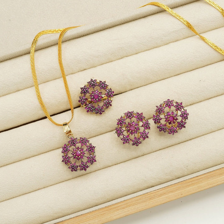 Cubic Zirconia Jarao Look Flower Combo Set - tlmjewels