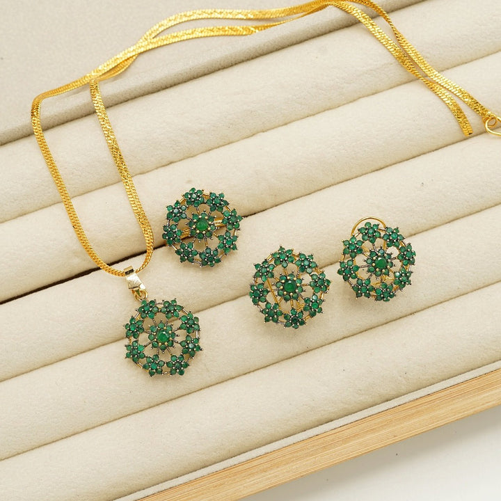 Cubic Zirconia Jarao Look Flower Combo Set - tlmjewels