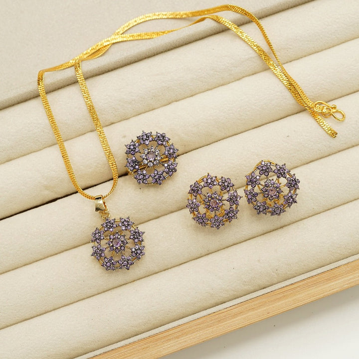 Cubic Zirconia Jarao Look Flower Combo Set - tlmjewels