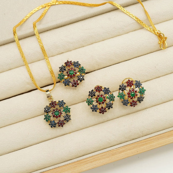 Cubic Zirconia Jarao Look Flower Combo Set - tlmjewels