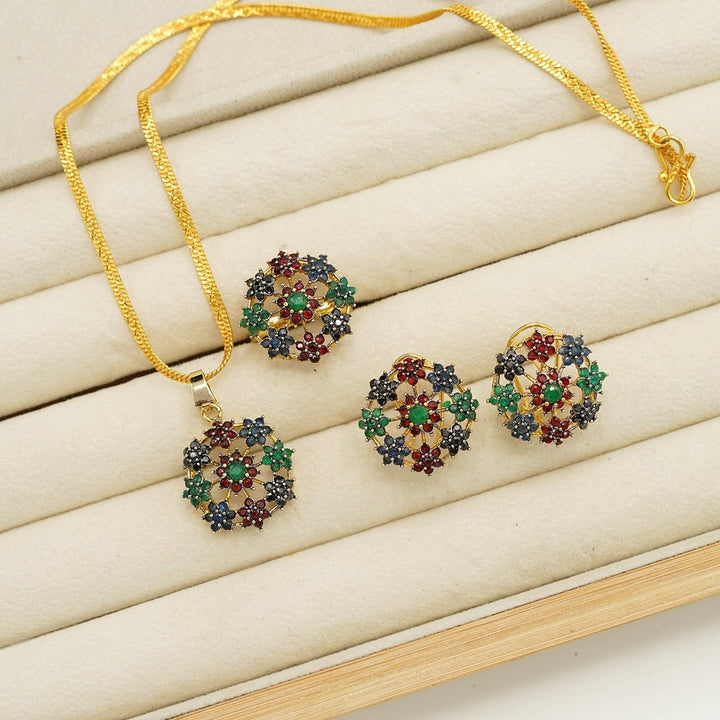 Cubic Zirconia Jarao Look Flower Combo Set - tlmjewels