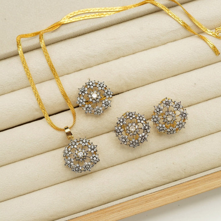 Cubic Zirconia Jarao Look Flower Combo Set - tlmjewels