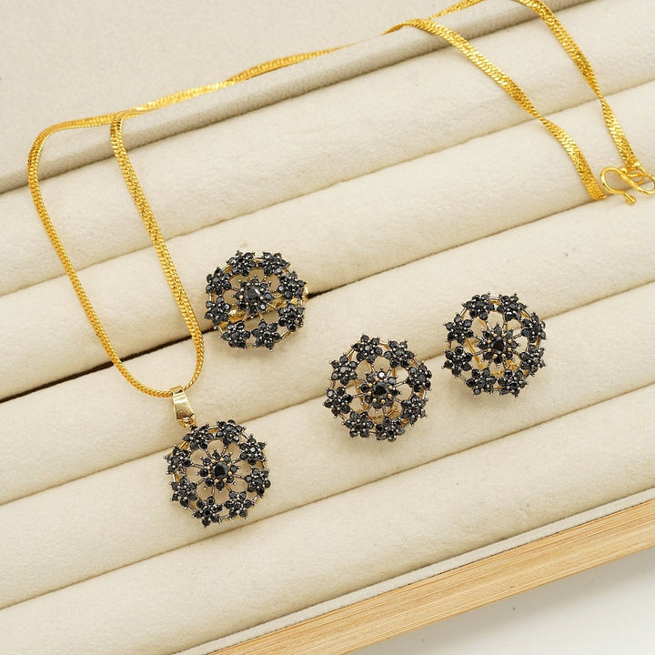 Cubic Zirconia Jarao Look Flower Combo Set - tlmjewels