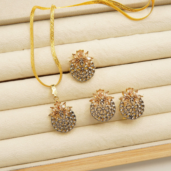 Cut Zirconia Gold Plated Combo Set - tlmjewels