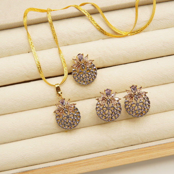 Cut Zirconia Gold Plated Combo Set - tlmjewels