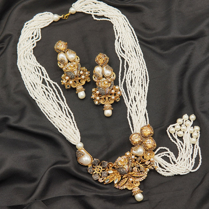 Designer Mother Of Pearl Rice Pearl Mala Set - tlmjewels