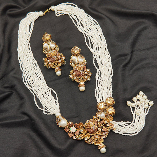 Designer Mother Of Pearl Rice Pearl Mala Set - tlmjewels