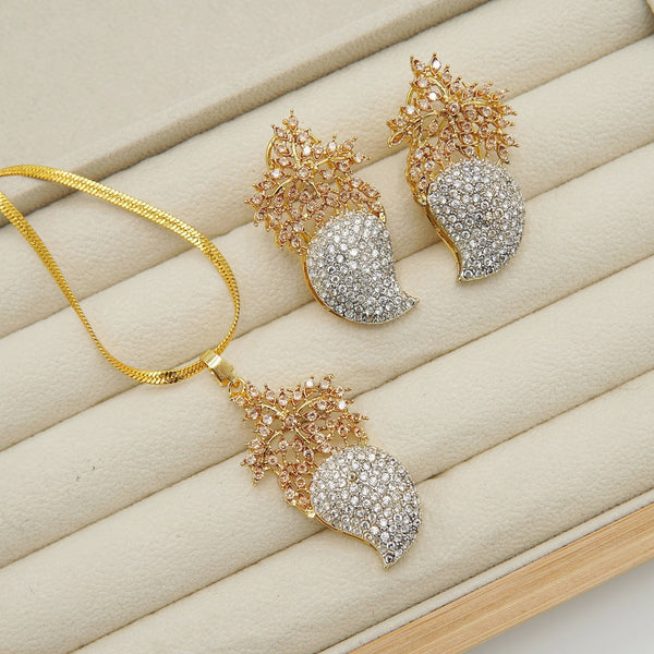 Diamond Cut Leaf Style Zircones Locket Set - tlmjewels