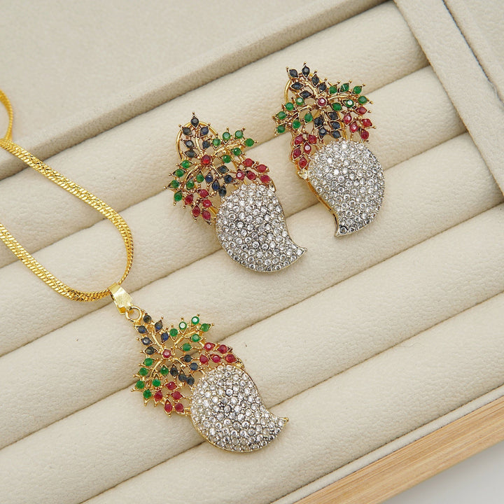 Diamond Cut Leaf Style Zircones Locket Set - tlmjewels