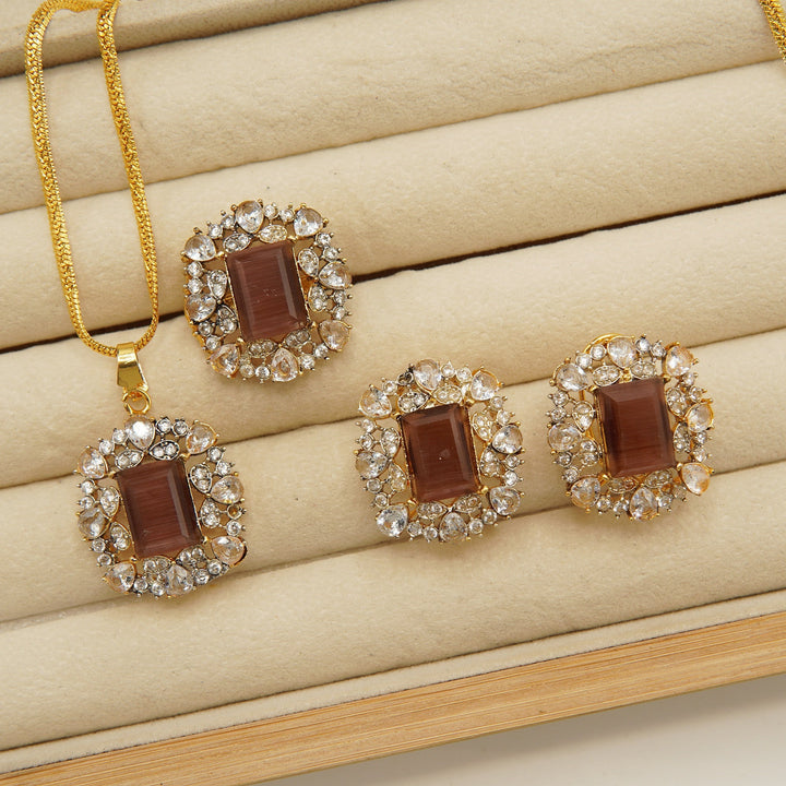 Double Side Zircones Gold Plated Zombo Set - tlmjewels