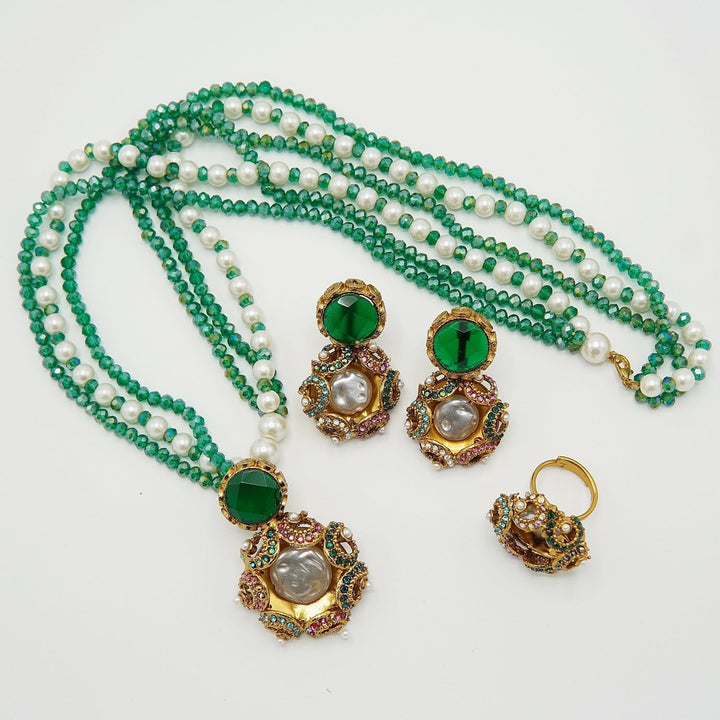 Doublets Mother Of Pearl Mini Pendant Mala Set - tlmjewels