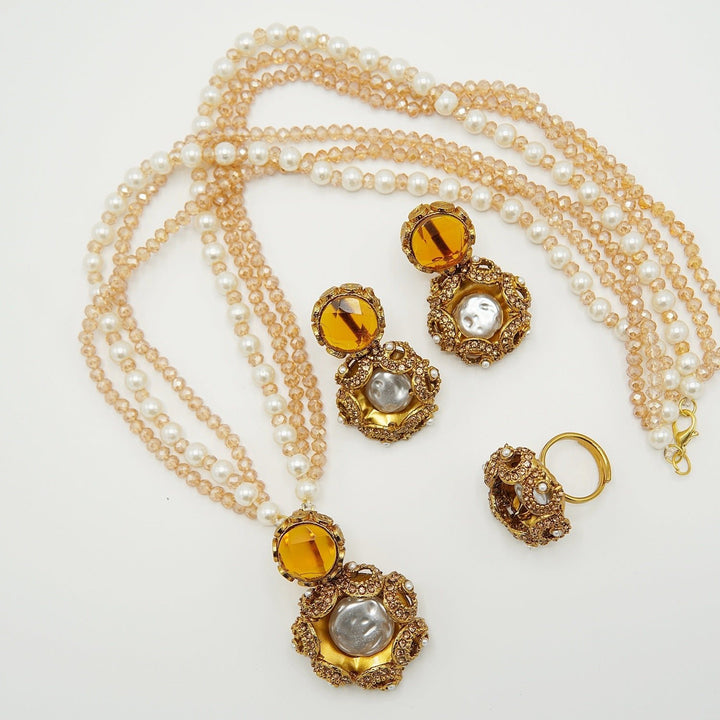 Doublets Mother Of Pearl Mini Pendant Mala Set - tlmjewels